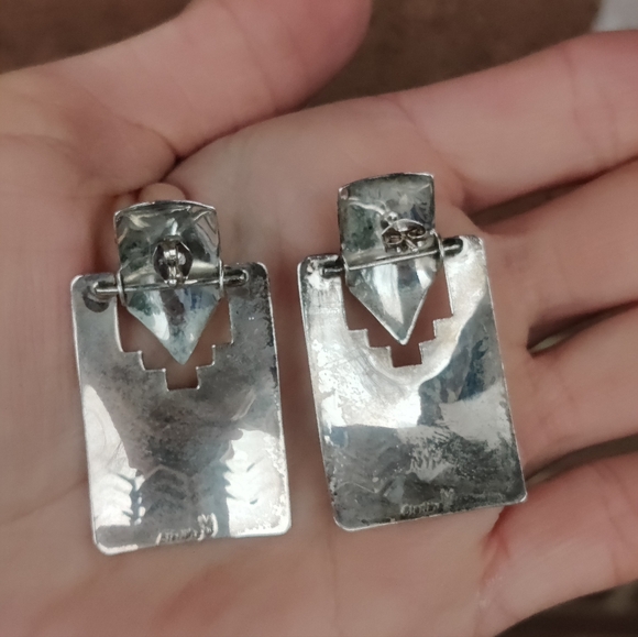 Vintage Navajo Mark Jimenez Sterling Silver Lapis Lazuli Earrings - Picture 2 of 9